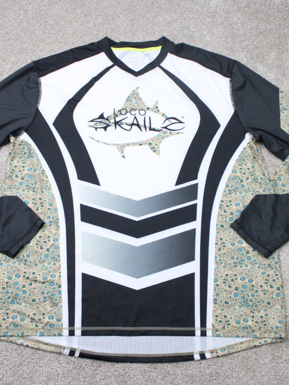 Loco Skailz Shirt Mens 2XL XXL‎ Black/White/Beige Vented Long Sleeve Fishing